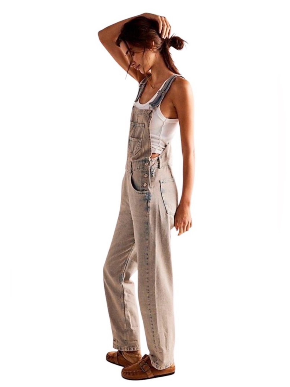 We The Free People Natural Ziggy Denim Overalls Straight Leg In Peach SMALL